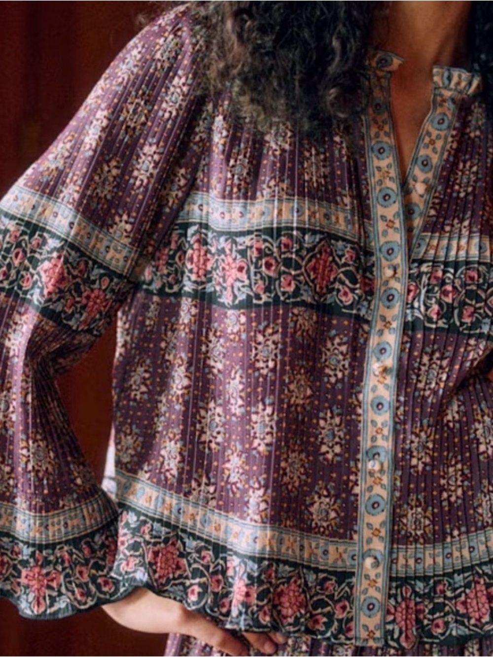 Sézane “Nelea” Bohemian Violet Floral Peasant Blouse